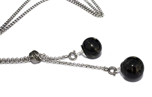 Lariat RVS ketting met 2 as in glaskralen